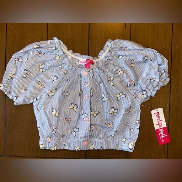 Penelope Mack Girls Cropped Top 3T Stretch Butterfly Ruffle Blouse 100% Cotton - Picture 2 of 9